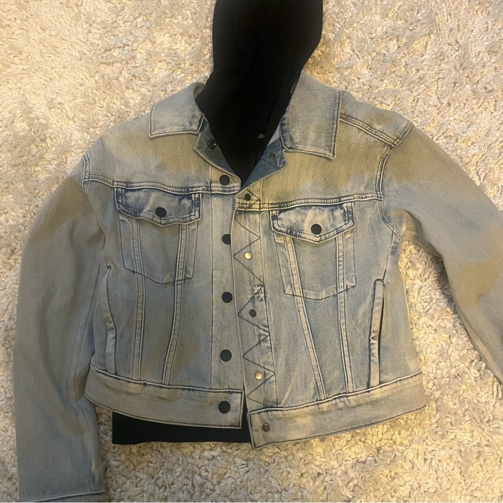 Athleta Blue Denim Jacket with Black Hoodie